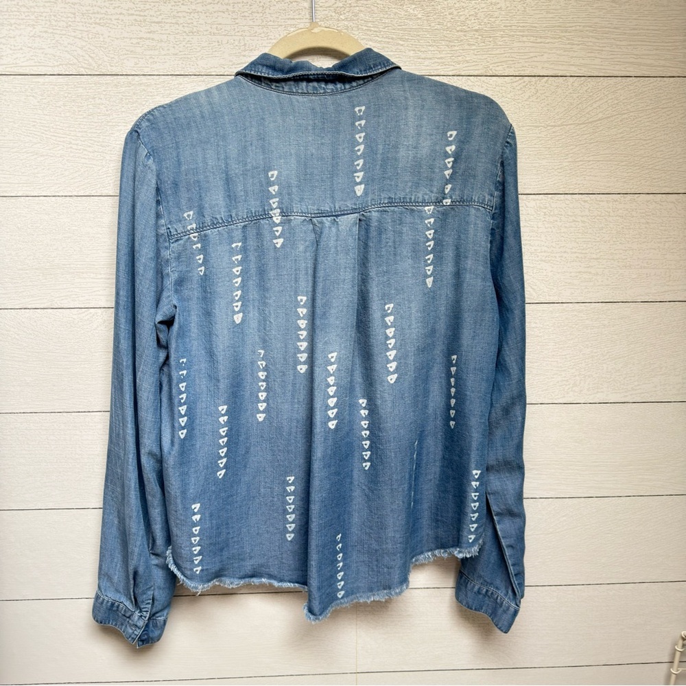 Anthropologie Cloth Stone Chambray Geometric Print Button Down Shirt Size S - Picture 4 of 8